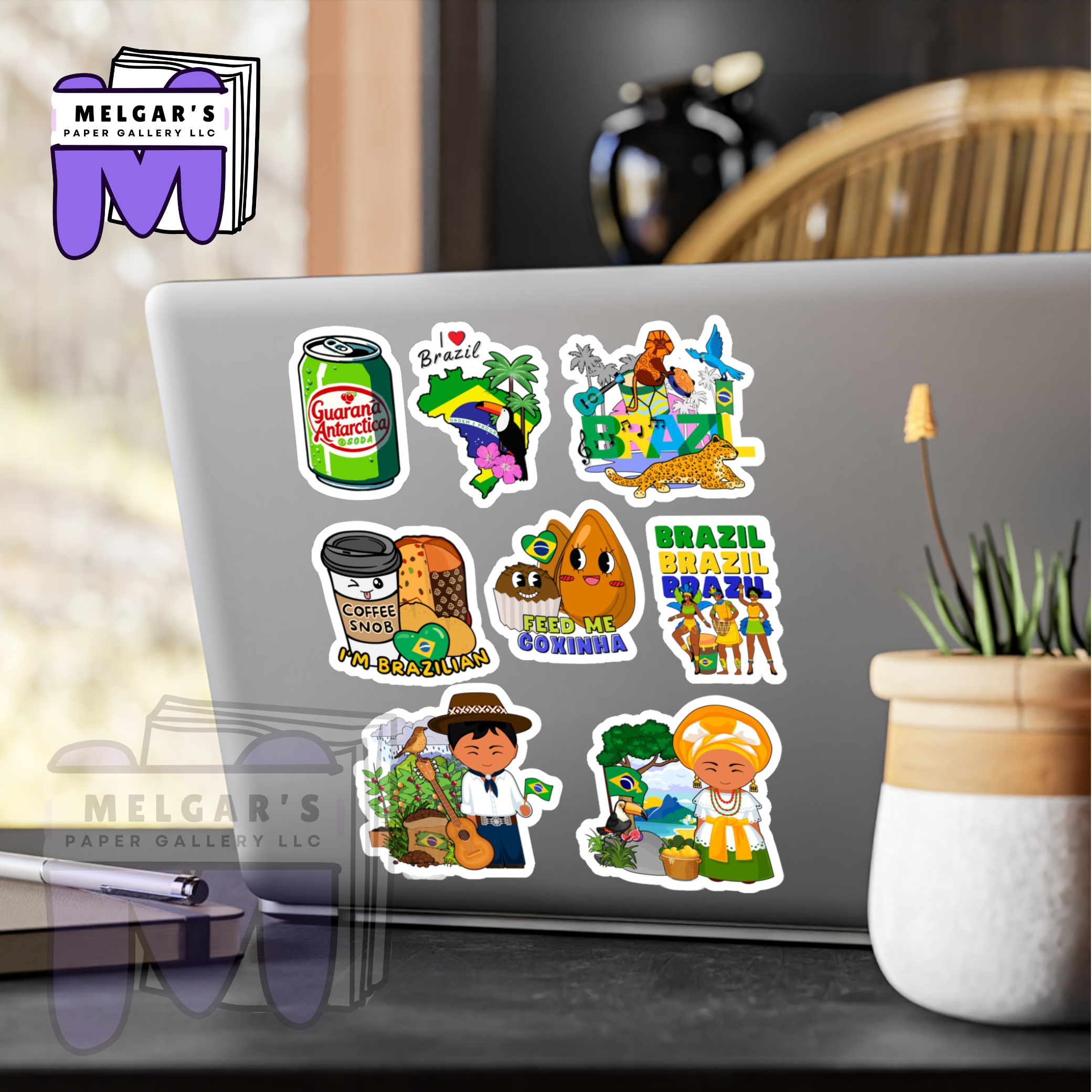 Waterproof Brazilian Culture Sticker Pack - Celebrate Brazil with Iconic Vinyl Decals (Guarana, Pao de queijo, Samba, Carnival)