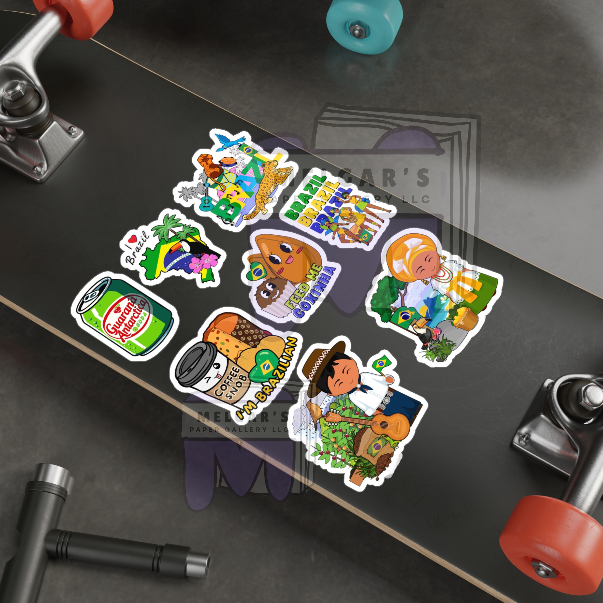 Waterproof Brazilian Culture Sticker Pack - Celebrate Brazil with Iconic Vinyl Decals (Guarana, Pao de queijo, Samba, Carnival)