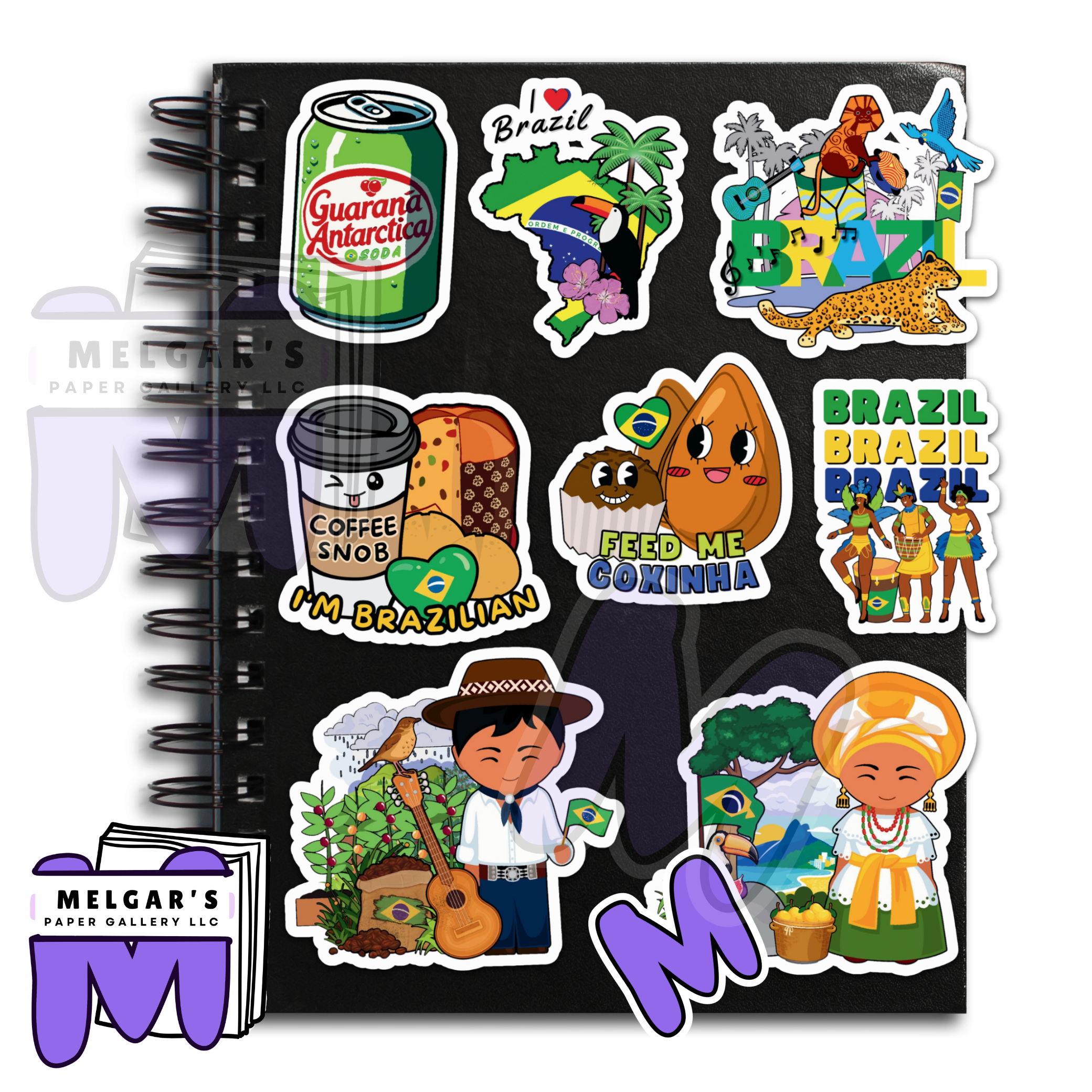 Waterproof Brazilian Culture Sticker Pack - Celebrate Brazil with Iconic Vinyl Decals (Guarana, Pao de queijo, Samba, Carnival)