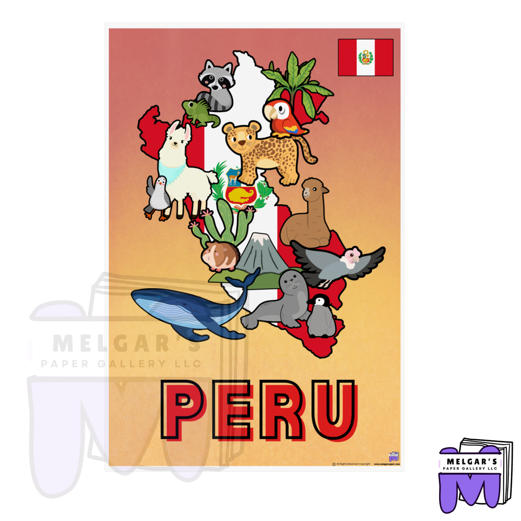 Educational Peru Wildlife and Map Classroom Poster