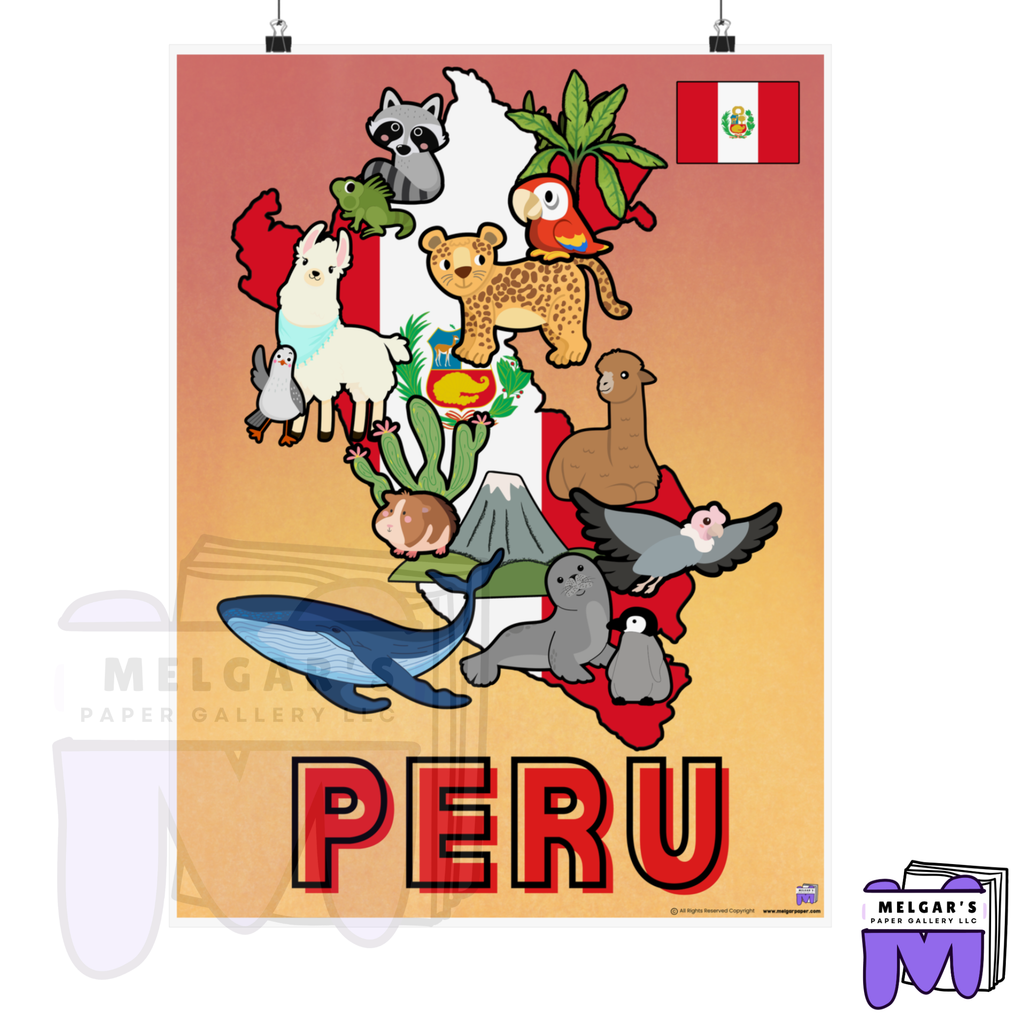 Educational Peru Wildlife and Map Classroom Poster