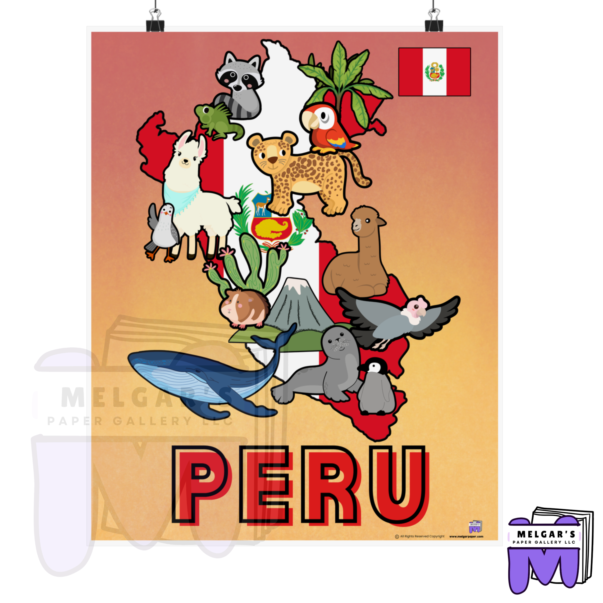 Educational Peru Wildlife and Map Classroom Poster