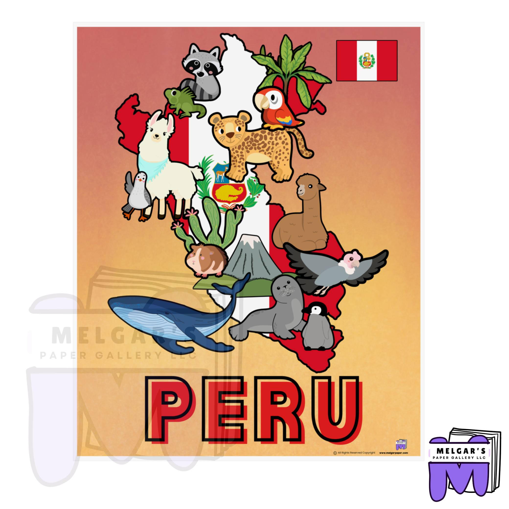 Educational Peru Wildlife and Map Classroom Poster