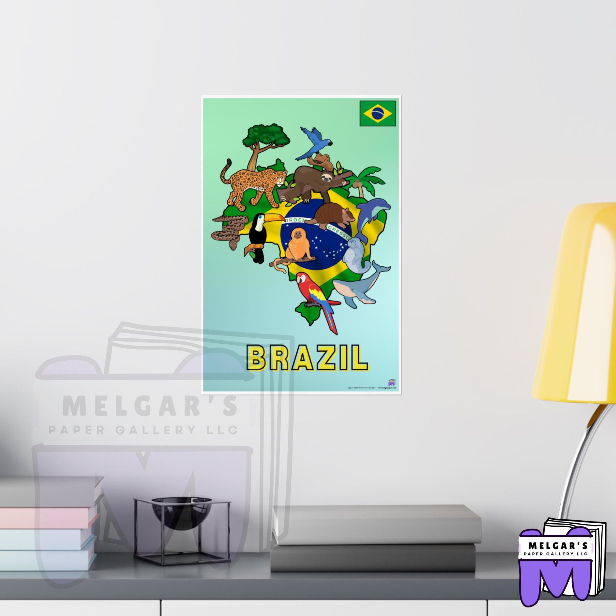 Educational Brazil Wildlife and Map Classroom Poster