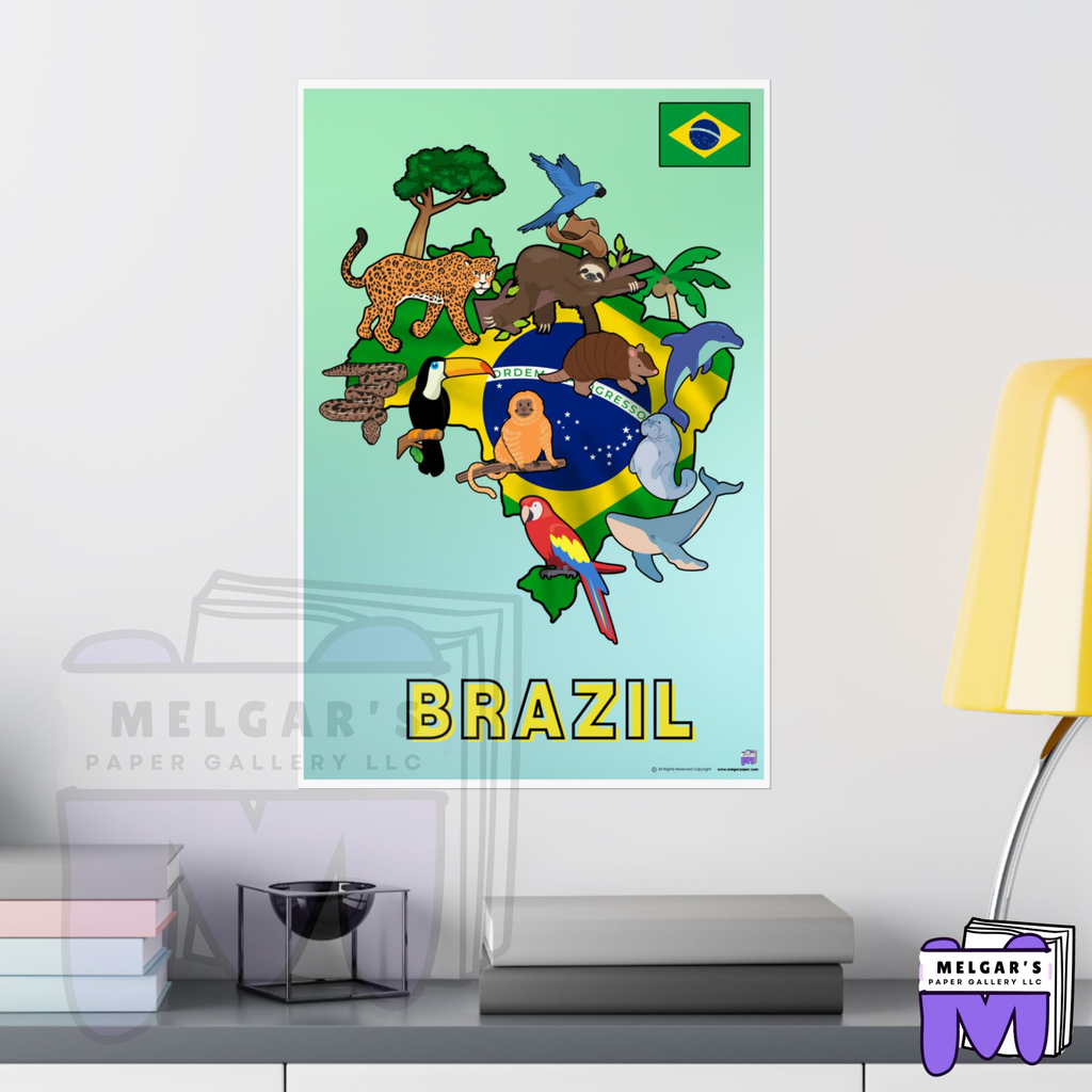 Educational Brazil Wildlife and Map Classroom Poster
