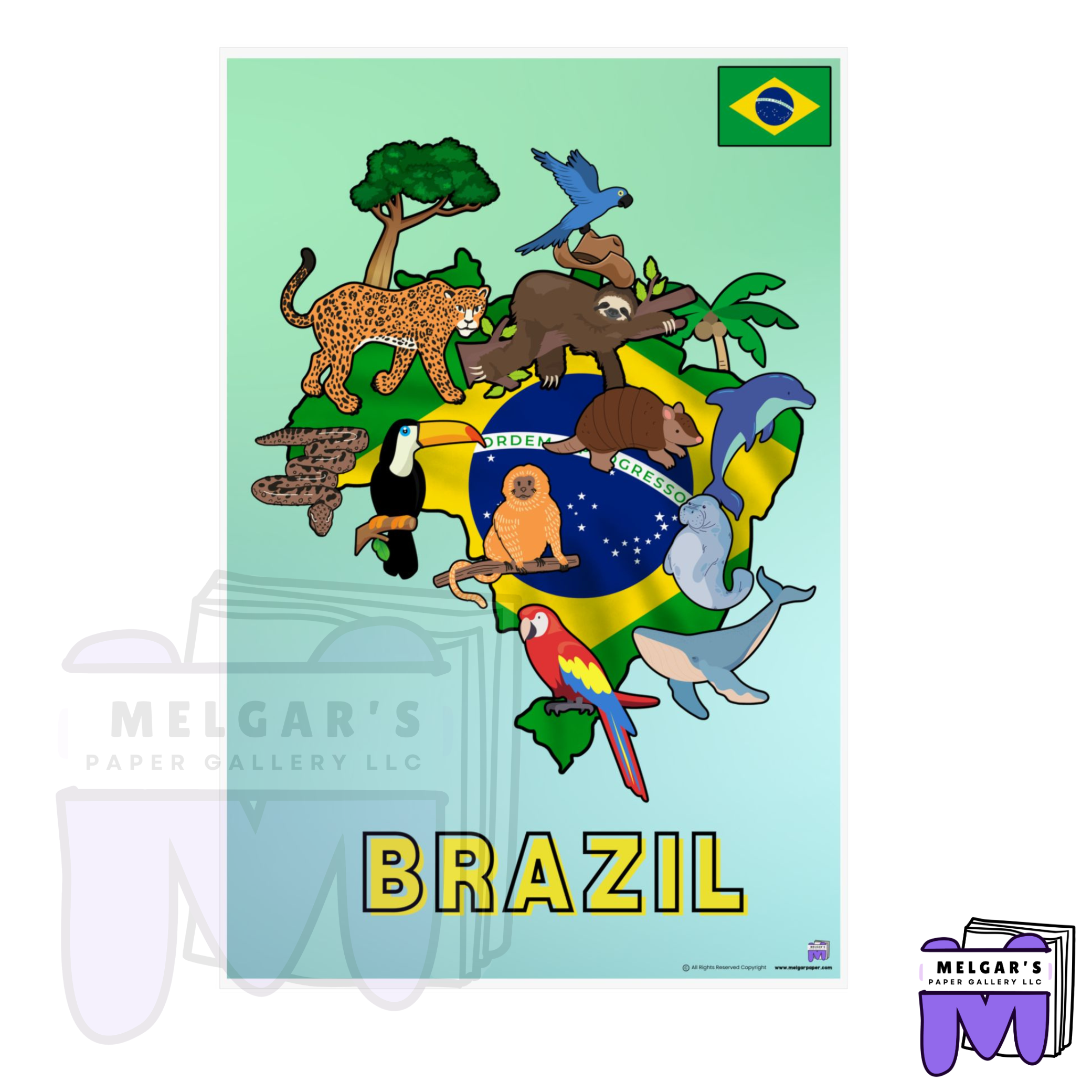 Educational Brazil Wildlife and Map Classroom Poster