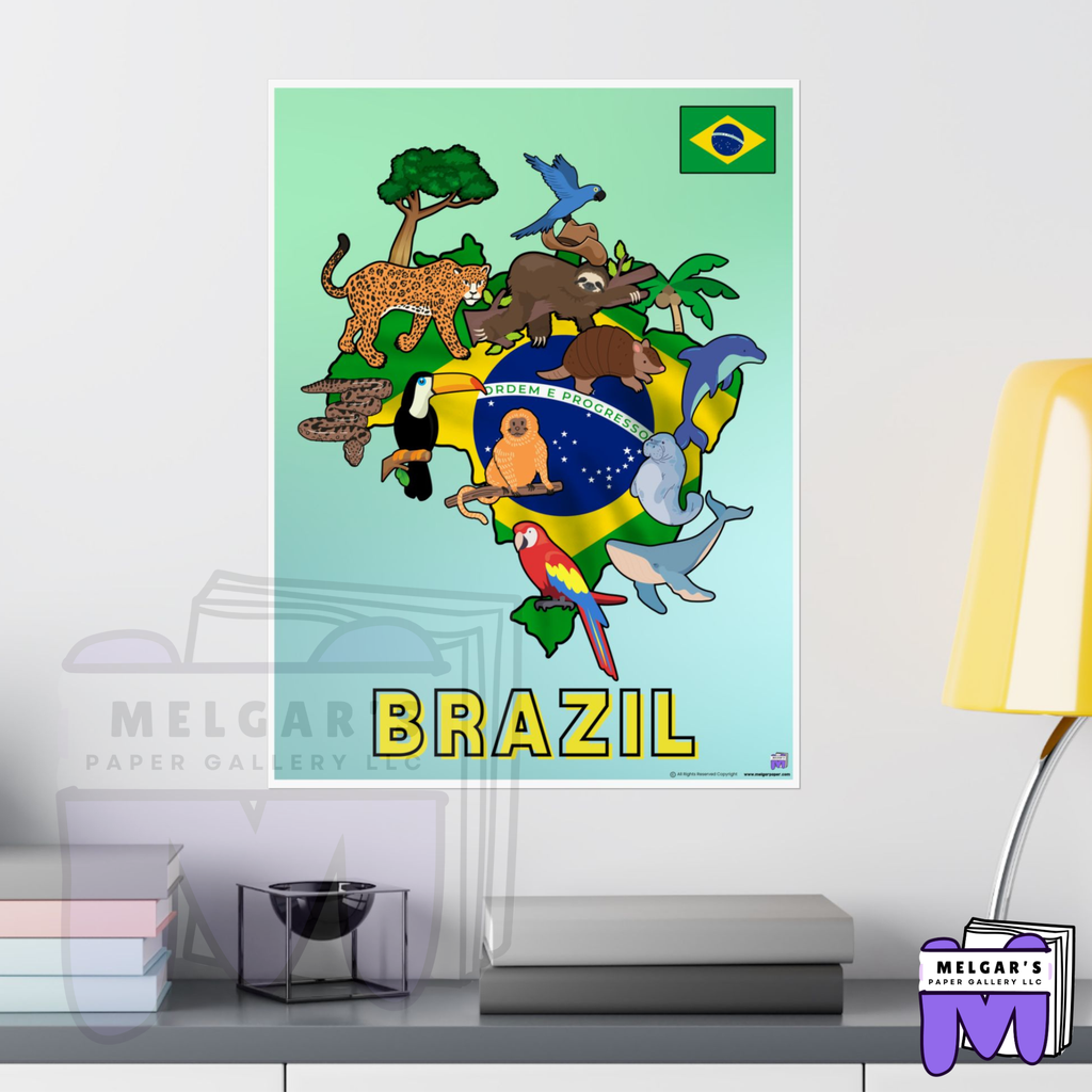 Educational Brazil Wildlife and Map Classroom Poster