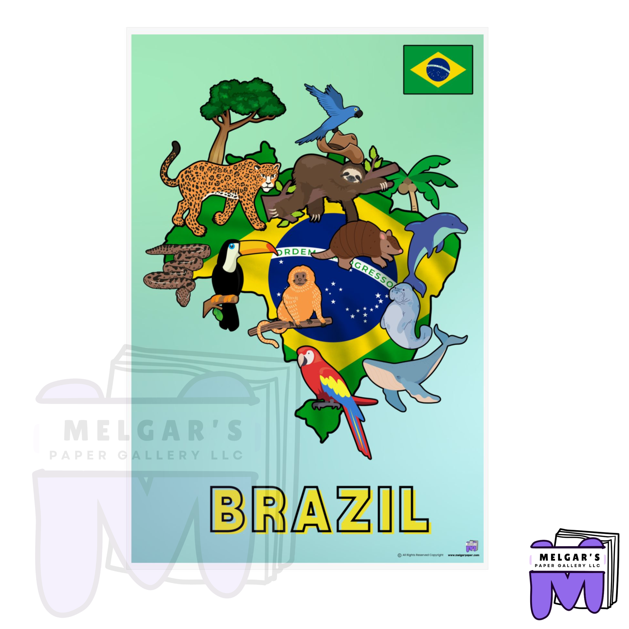 Educational Brazil Wildlife and Map Classroom Poster