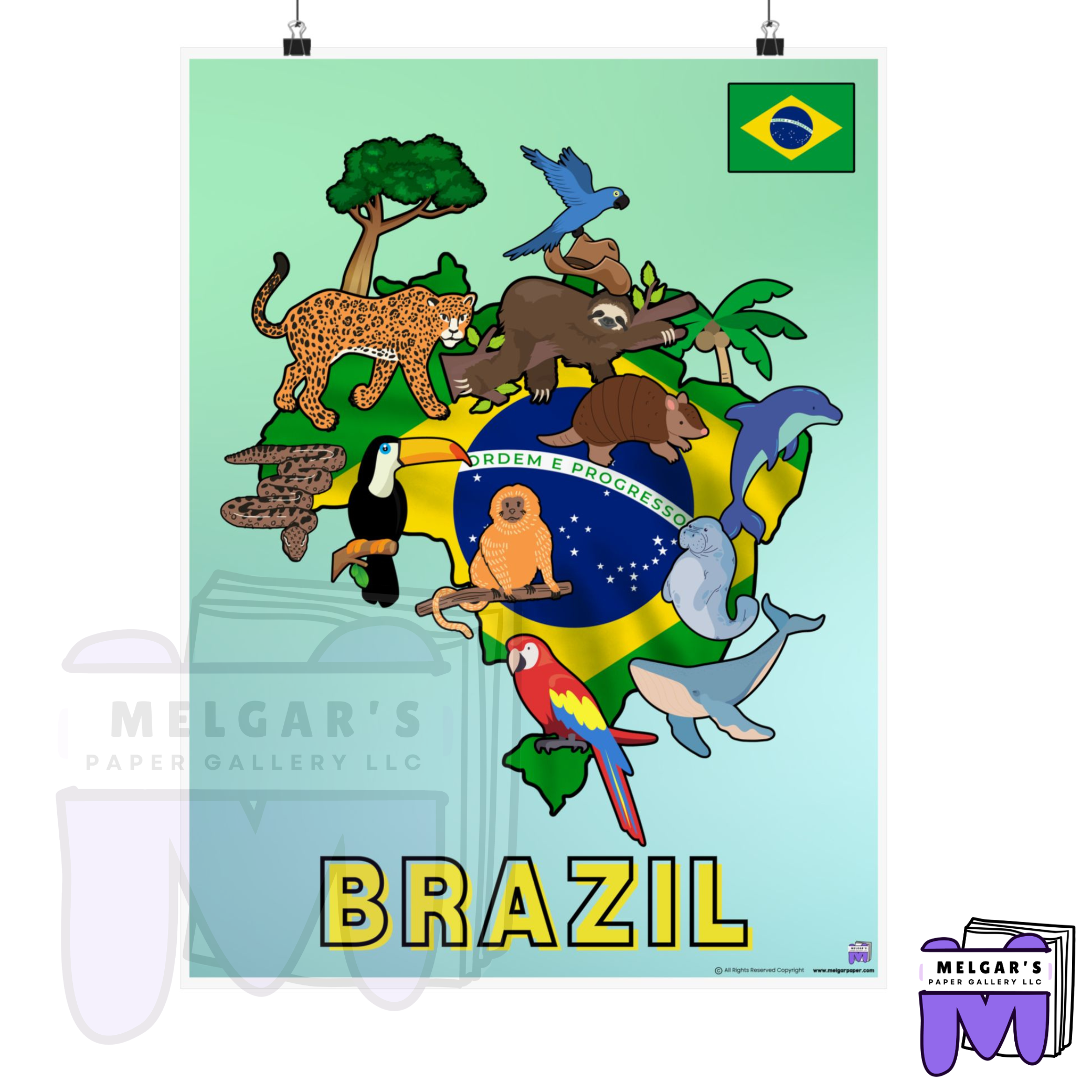 Educational Brazil Wildlife and Map Classroom Poster