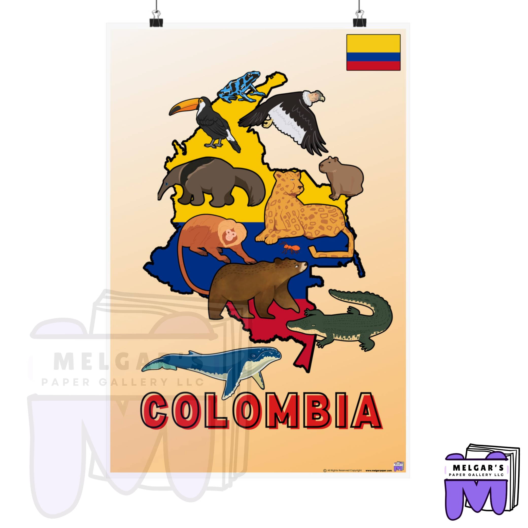 Colombia Wildlife Map Educational Poster – Vibrant & Child-Friendly for Classroom Decor