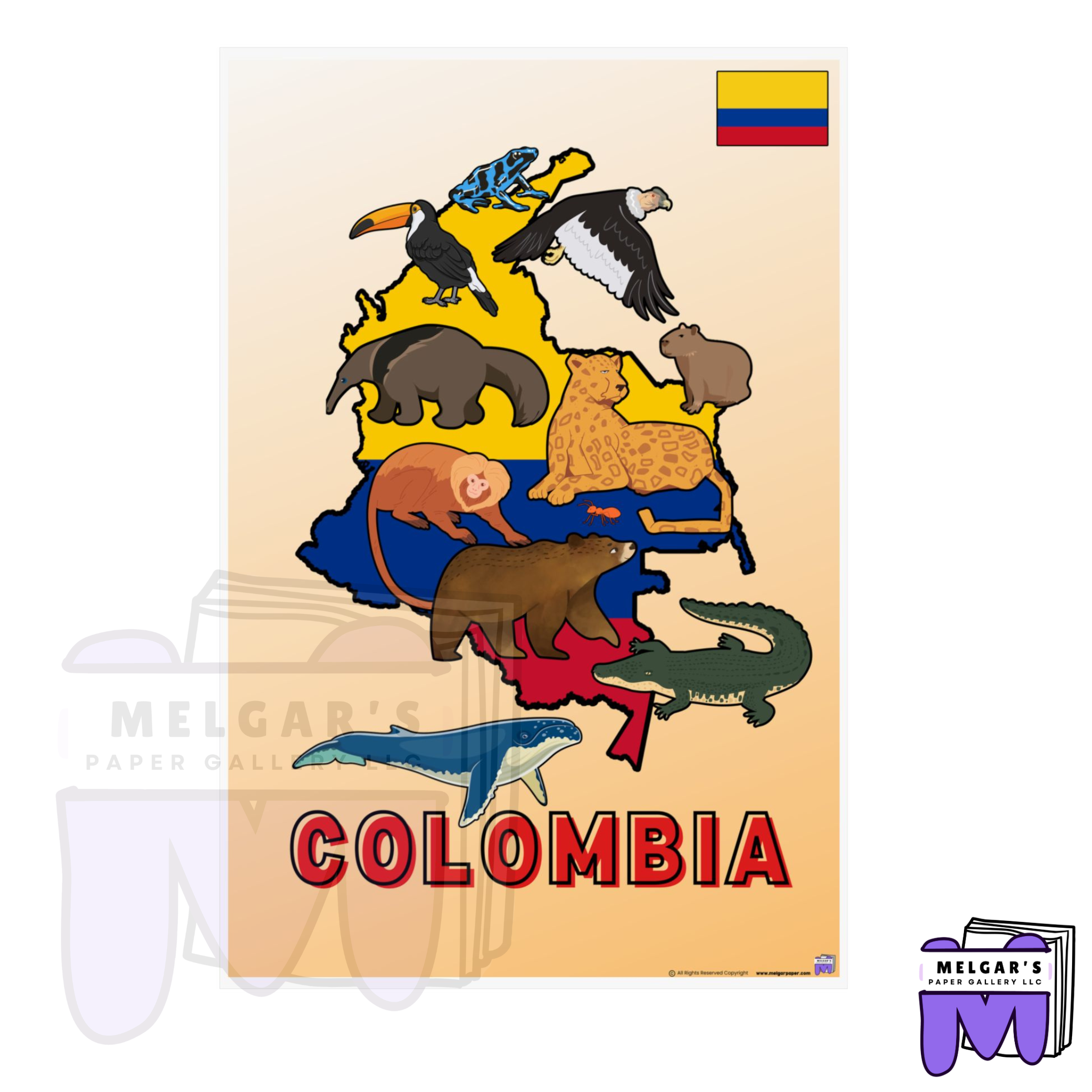 Colombia Wildlife Map Educational Poster – Vibrant & Child-Friendly for Classroom Decor