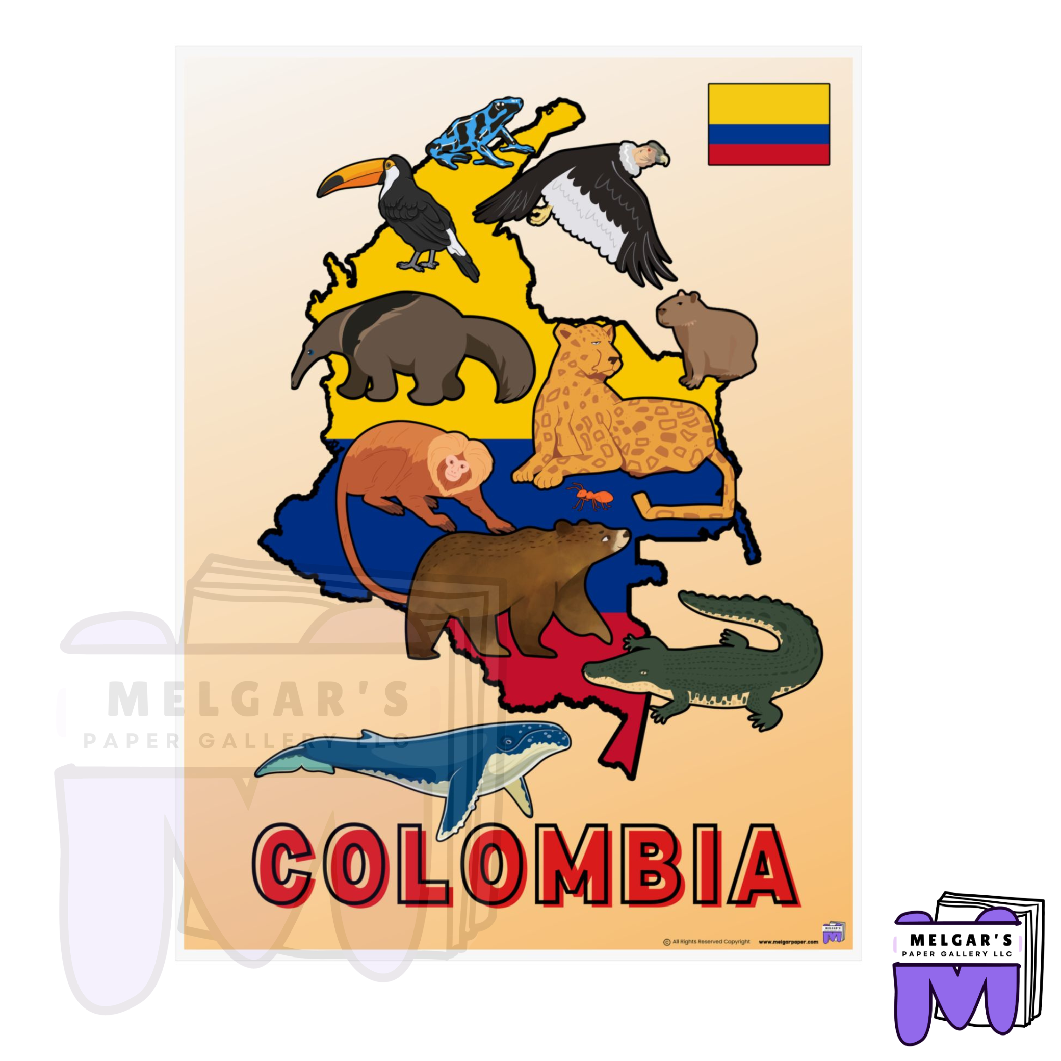 Colombia Wildlife Map Educational Poster – Vibrant & Child-Friendly for Classroom Decor