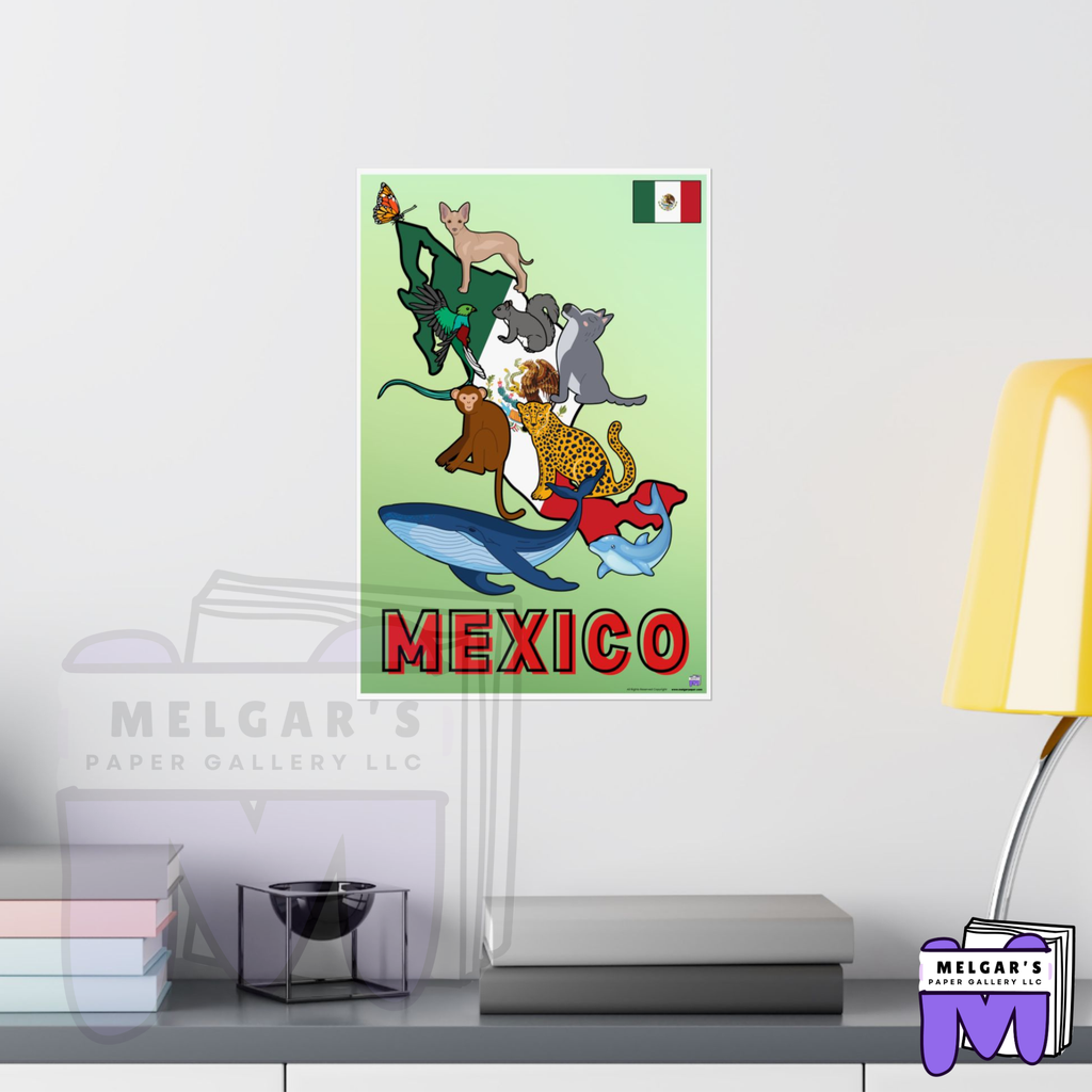 Mexico's Wildlife Map Educational Poster – Vibrant & Child-Friendly for Classroom Decor