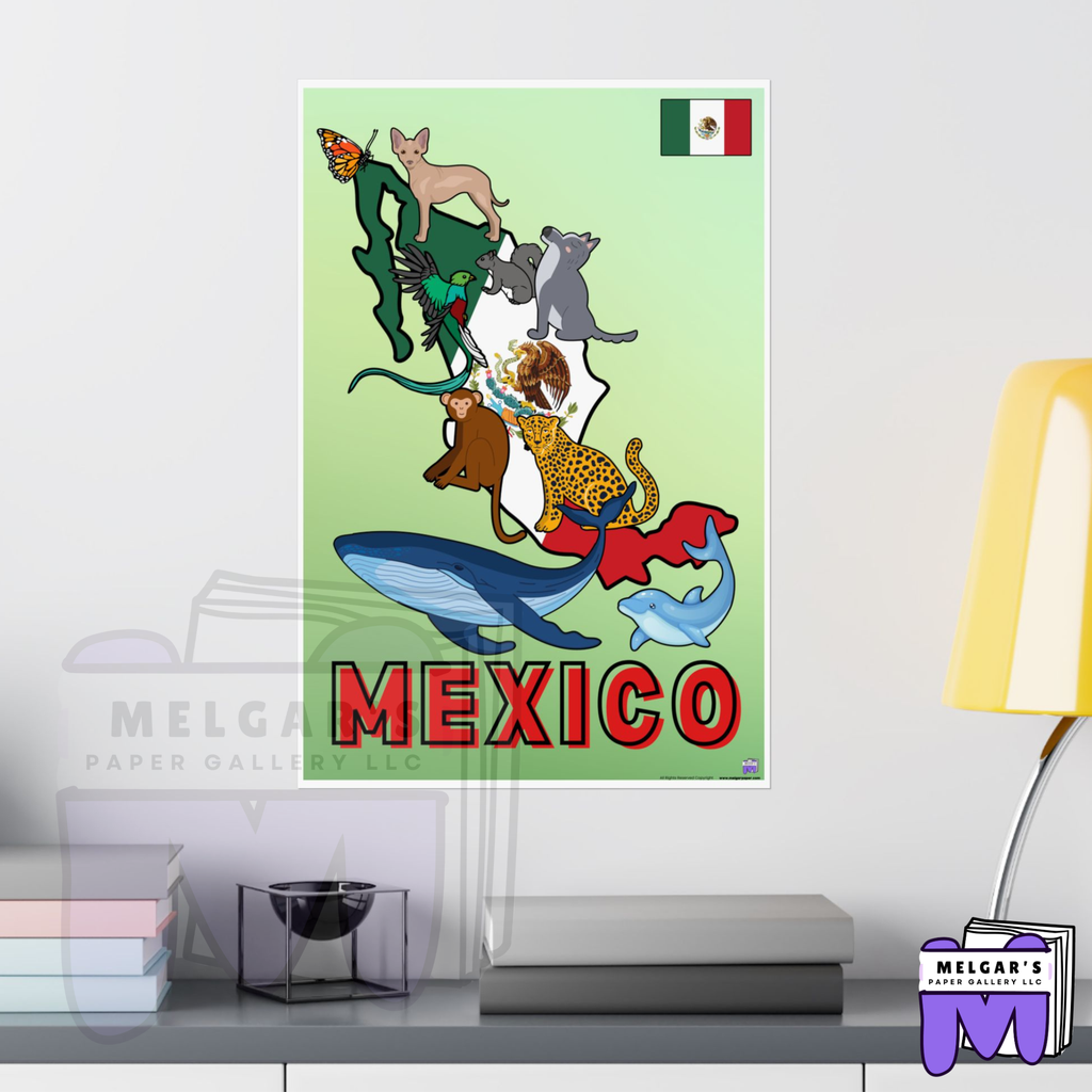 Mexico's Wildlife Map Educational Poster – Vibrant & Child-Friendly for Classroom Decor