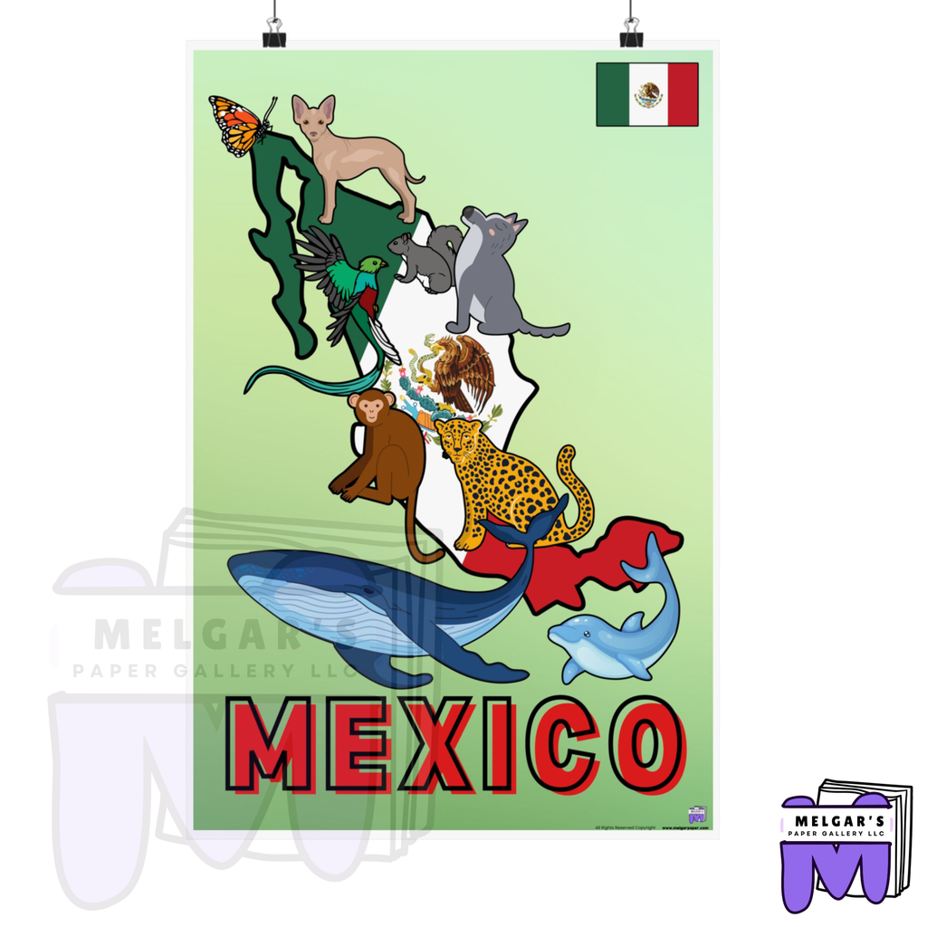 Mexico's Wildlife Map Educational Poster – Vibrant & Child-Friendly for Classroom Decor