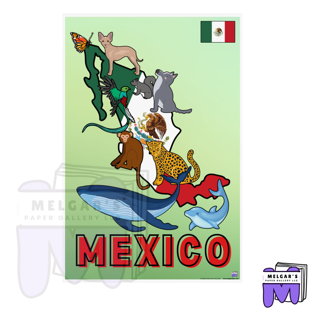 Mexico's Wildlife Map Educational Poster – Vibrant & Child-Friendly for Classroom Decor