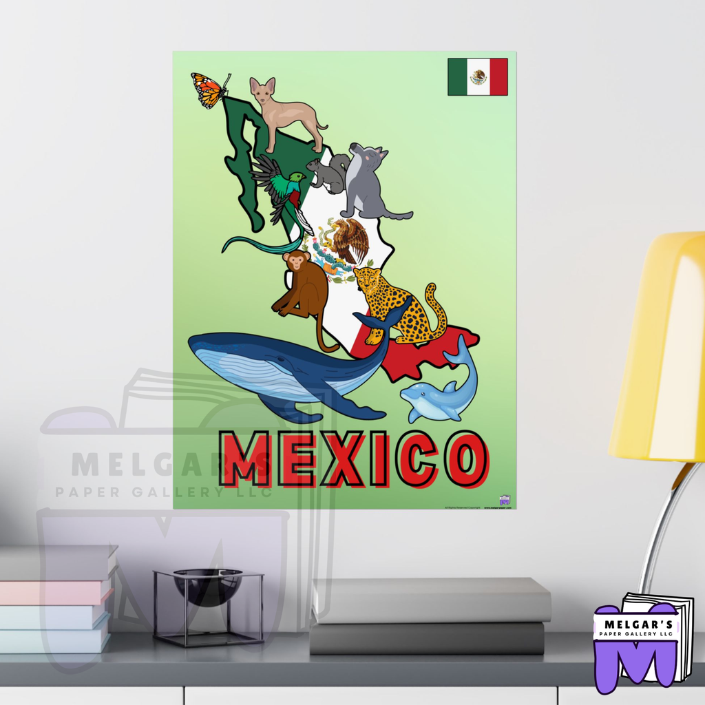 Mexico's Wildlife Map Educational Poster – Vibrant & Child-Friendly for Classroom Decor