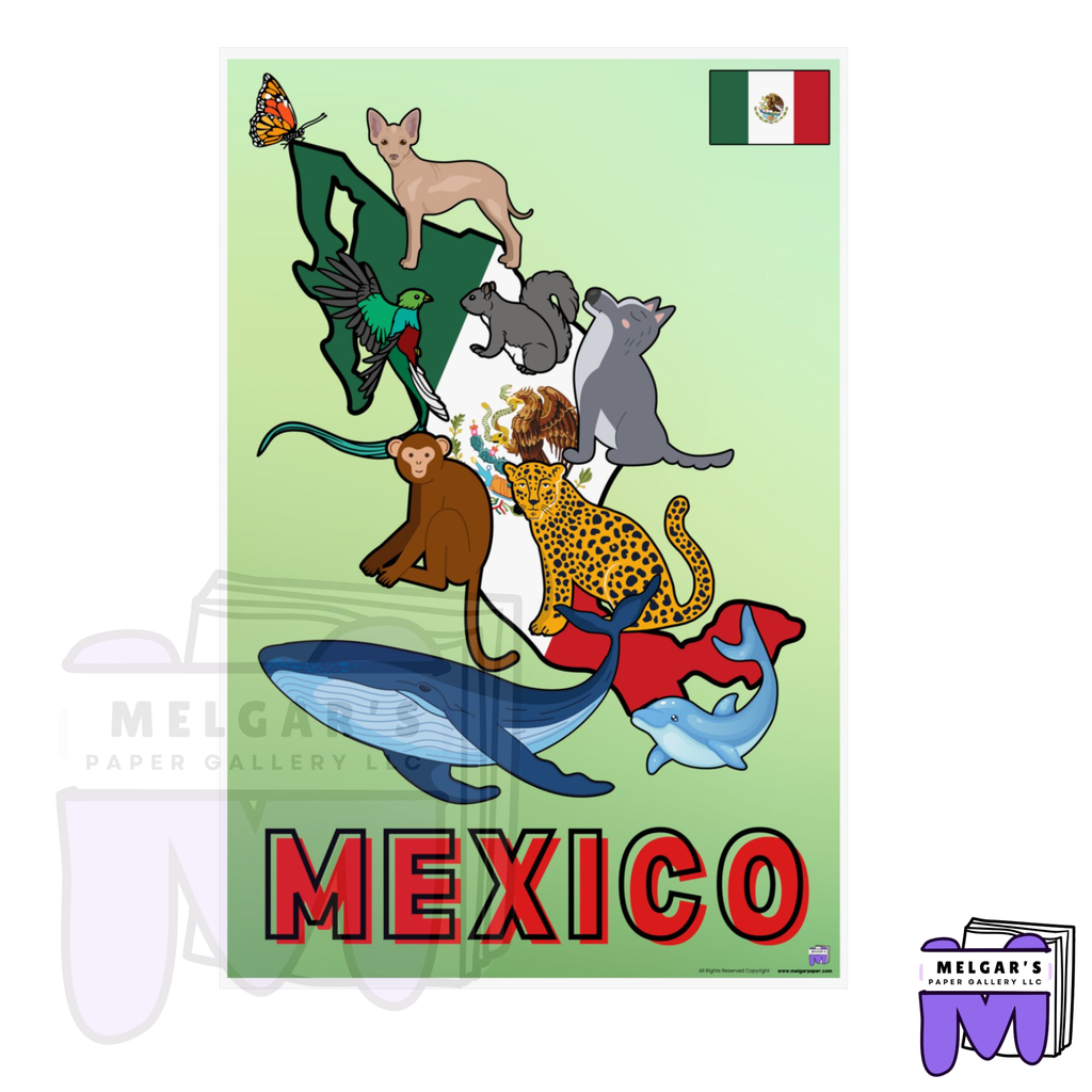 Mexico's Wildlife Map Educational Poster – Vibrant & Child-Friendly for Classroom Decor