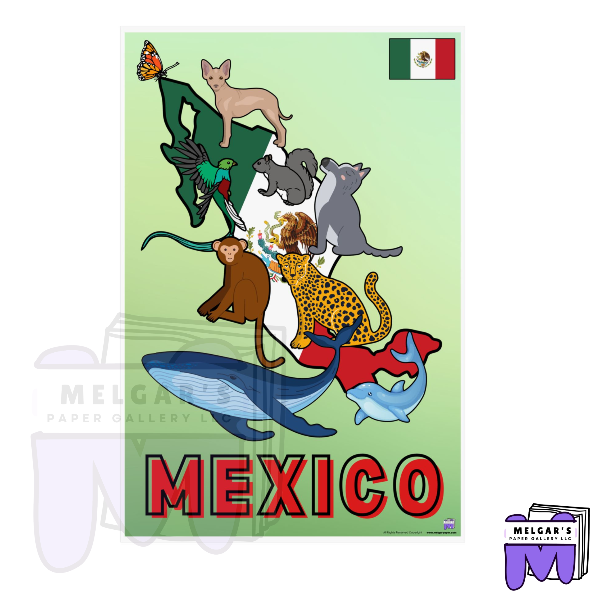 Mexico's Wildlife Map Educational Poster – Vibrant & Child-Friendly for Classroom Decor