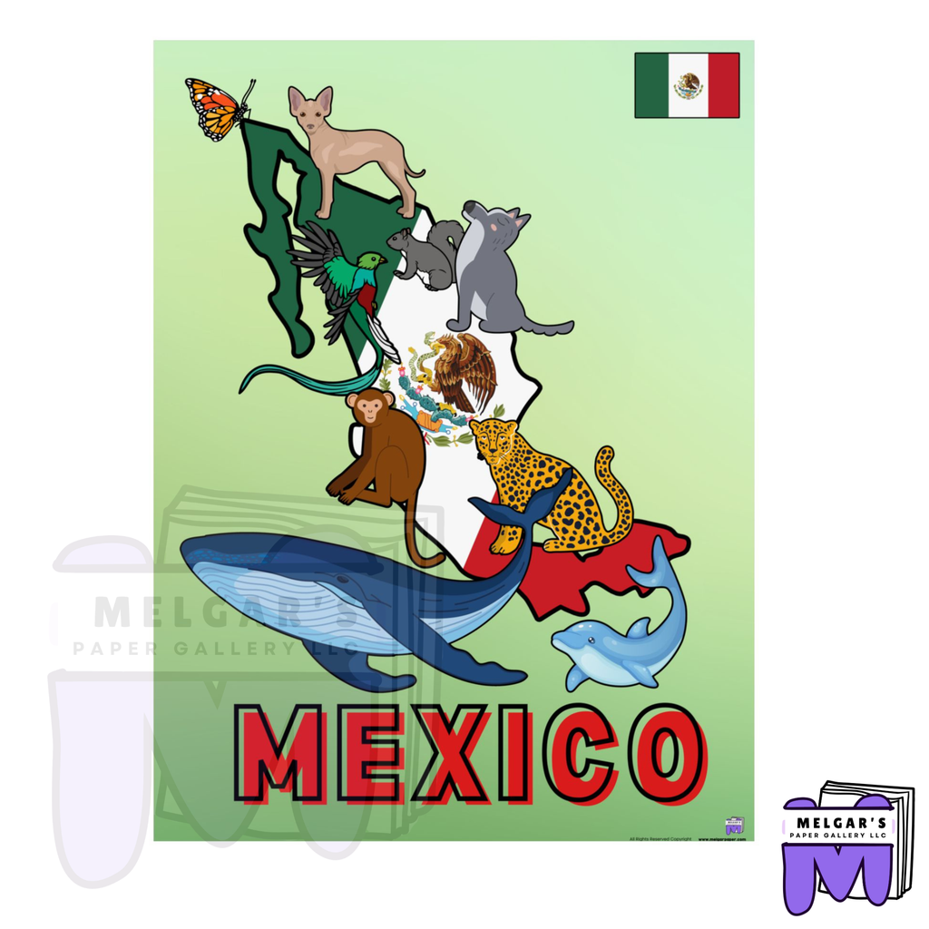 Mexico's Wildlife Map Educational Poster – Vibrant & Child-Friendly for Classroom Decor