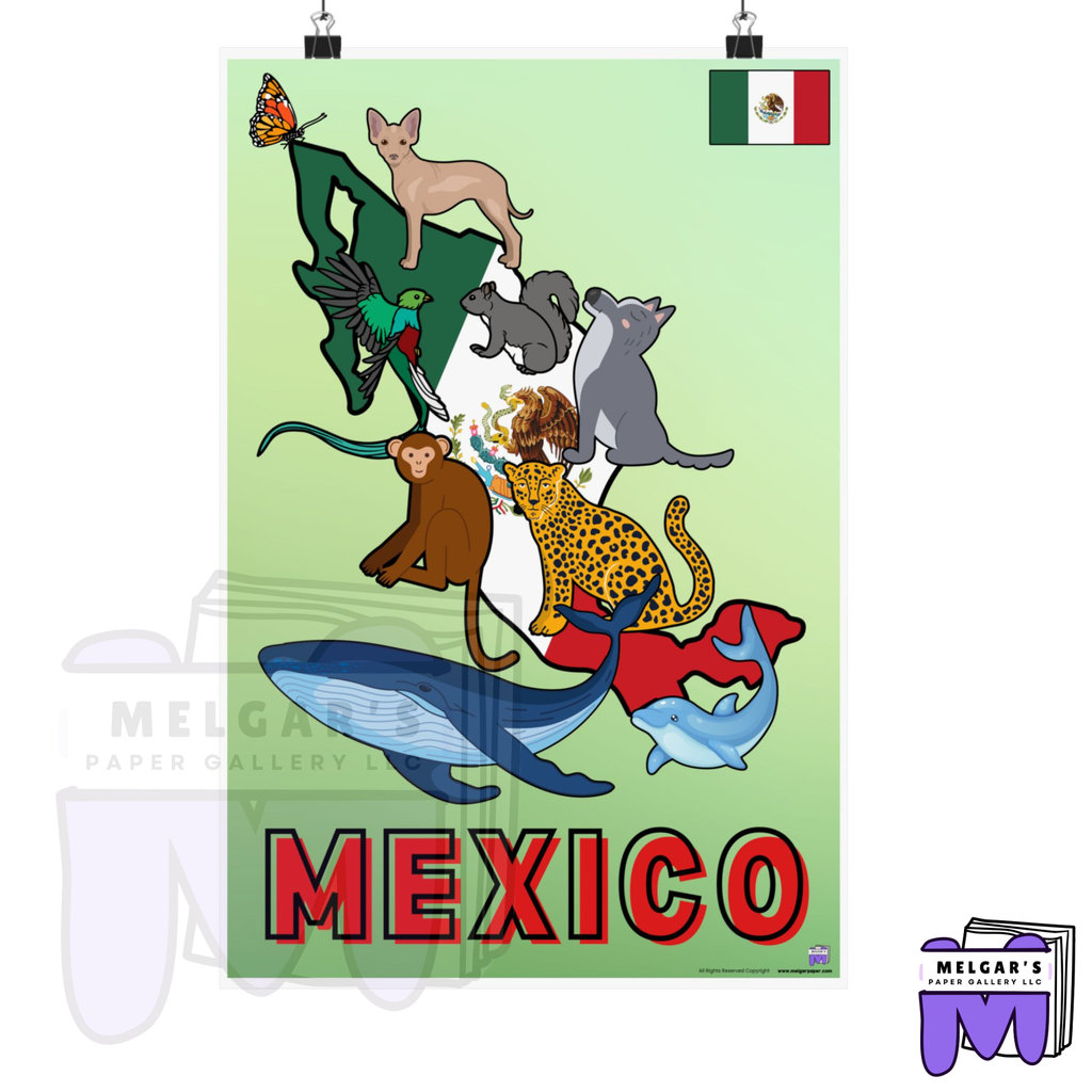 Mexico's Wildlife Map Educational Poster – Vibrant & Child-Friendly for Classroom Decor
