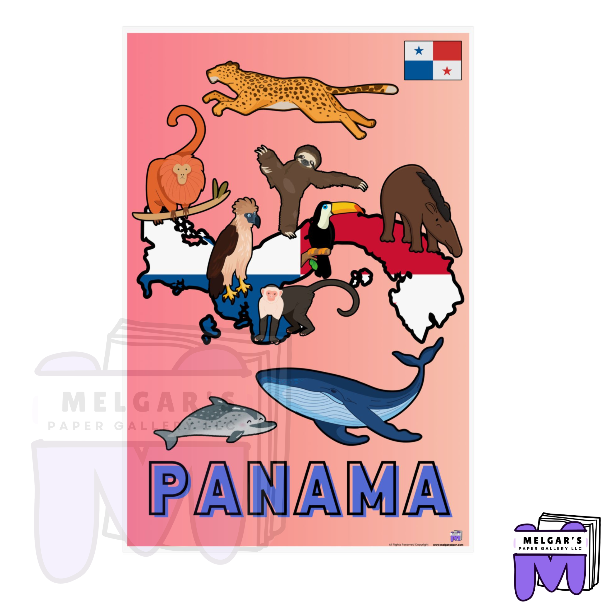 Panama's Wildlife Map Educational Poster – Vibrant & Child-Friendly for Classroom Decor