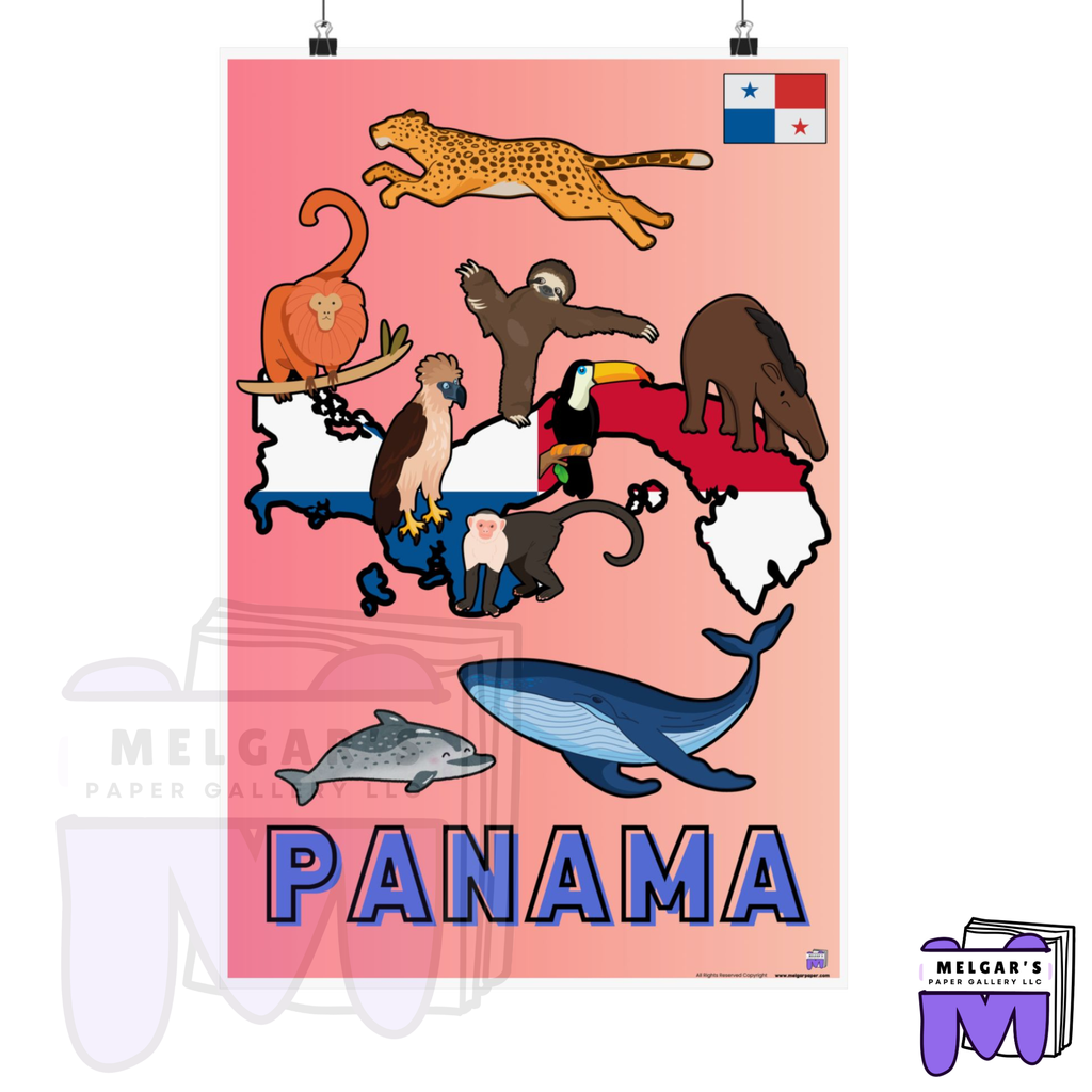 Panama's Wildlife Map Educational Poster – Vibrant & Child-Friendly for Classroom Decor