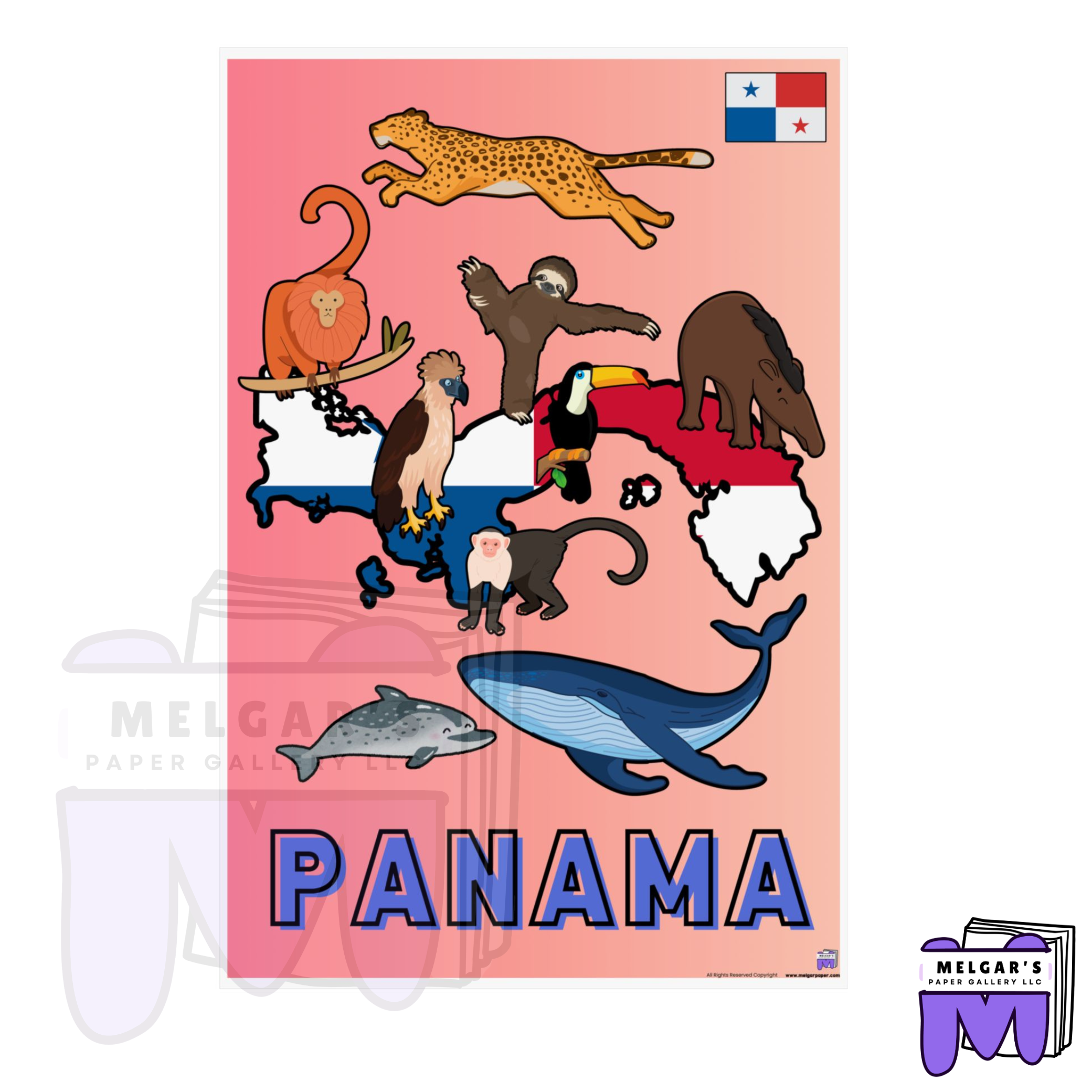 Panama's Wildlife Map Educational Poster – Vibrant & Child-Friendly for Classroom Decor