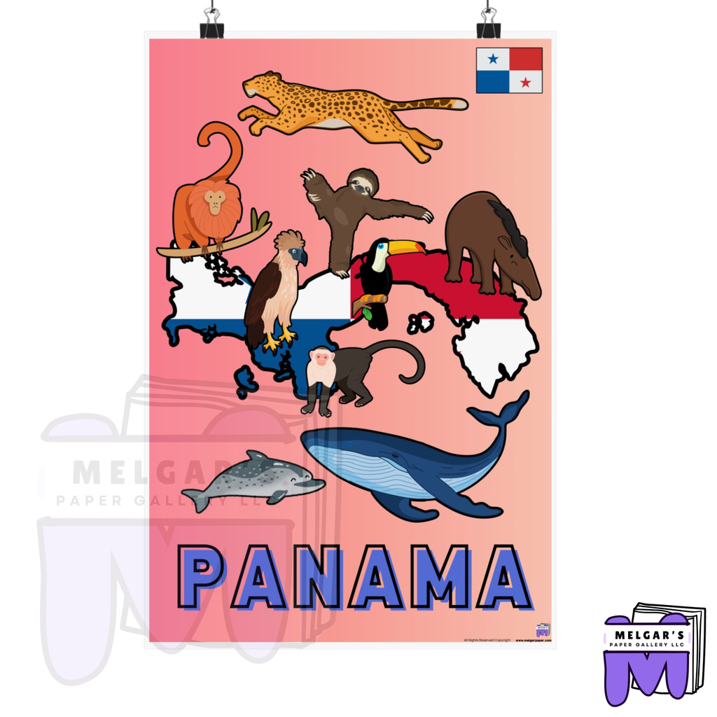 Panama's Wildlife Map Educational Poster – Vibrant & Child-Friendly for Classroom Decor