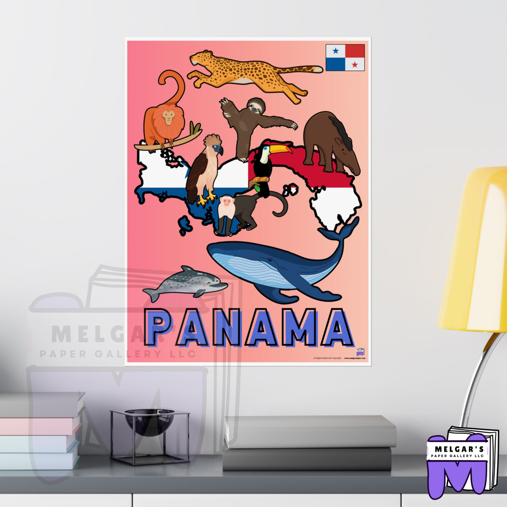 Panama's Wildlife Map Educational Poster – Vibrant & Child-Friendly for Classroom Decor
