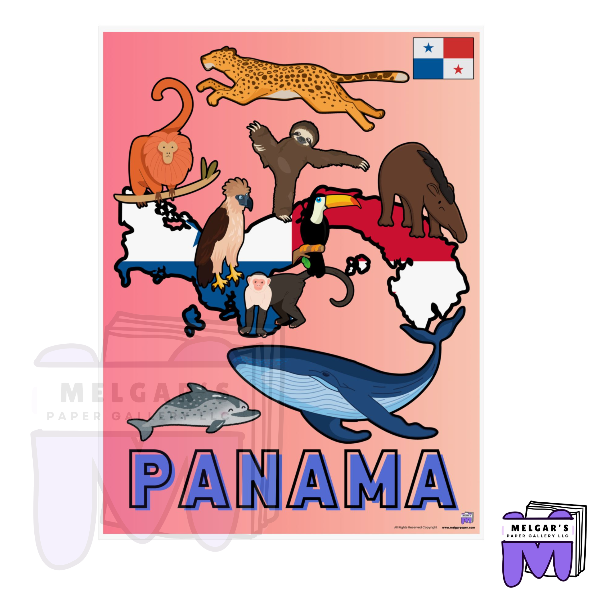 Panama's Wildlife Map Educational Poster – Vibrant & Child-Friendly for Classroom Decor