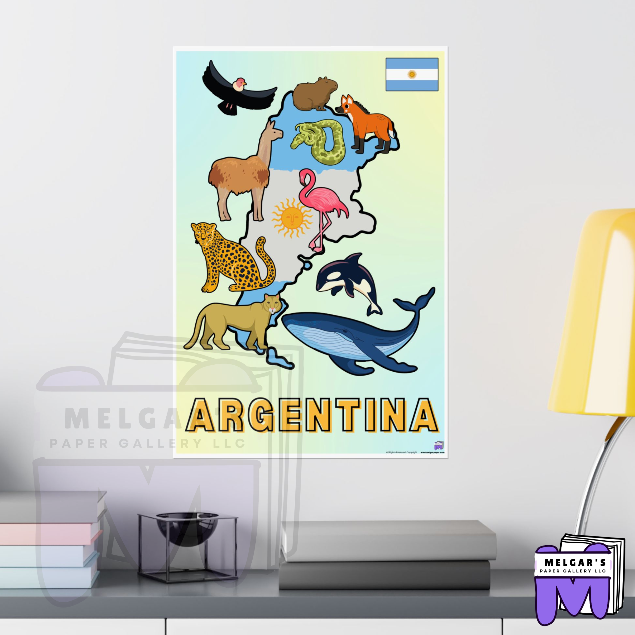 Argentina Illustrated Wildlife Map Poster | National Flag & Classroom Animal Art Print