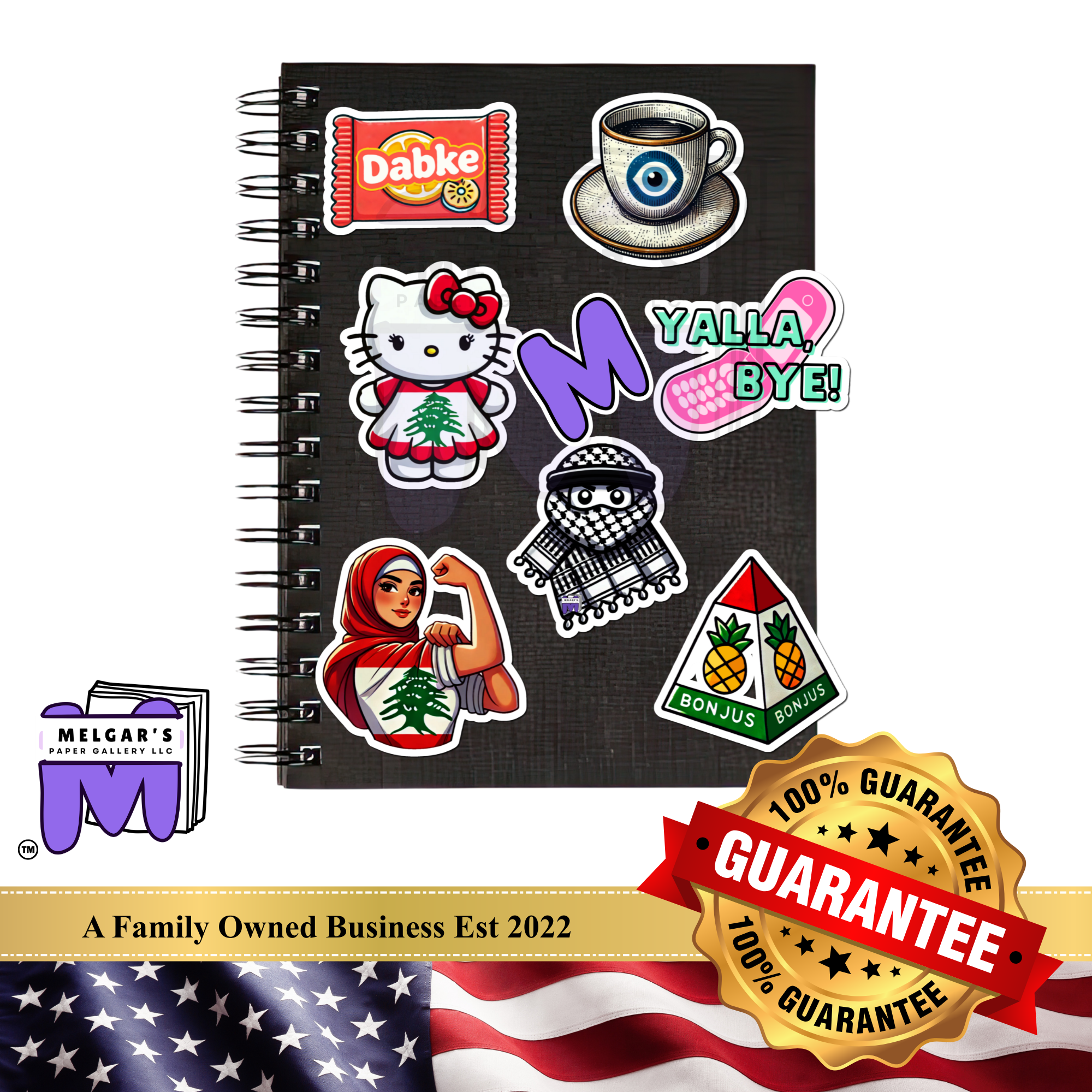 Middle Eastern Pop Culture Kiss-Cut Vinyl Decals — Hello Kitty, Dabke, Coffee & 'Yalla Bye' Sticker Set