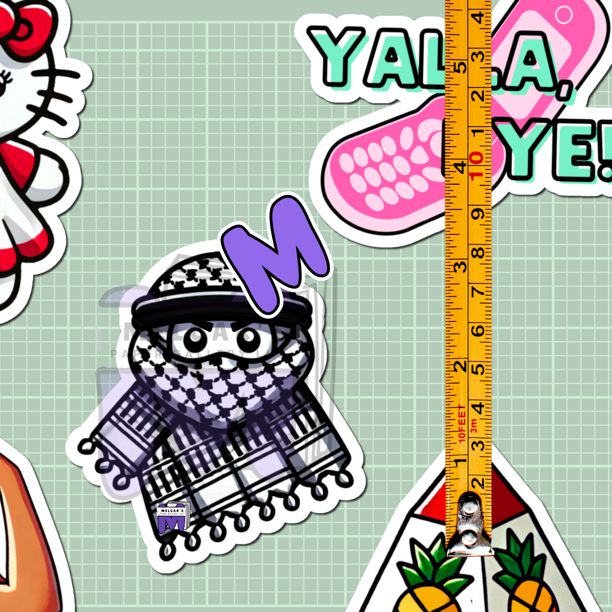 Middle Eastern Pop Culture Kiss-Cut Vinyl Decals — Hello Kitty, Dabke, Coffee & 'Yalla Bye' Sticker Set