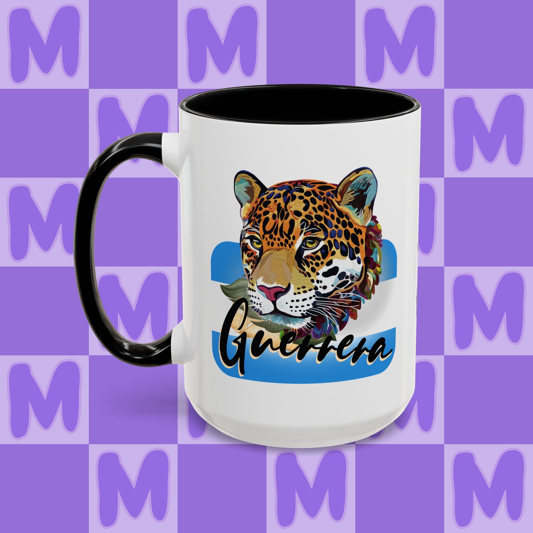 Melgar's Paper Gallery Personalized Honduras Guerrera Mug - Custom Name Coffee Cup with Powerful Jaguar Art - Inspirational Gift for Strong Latina Women & Warriors