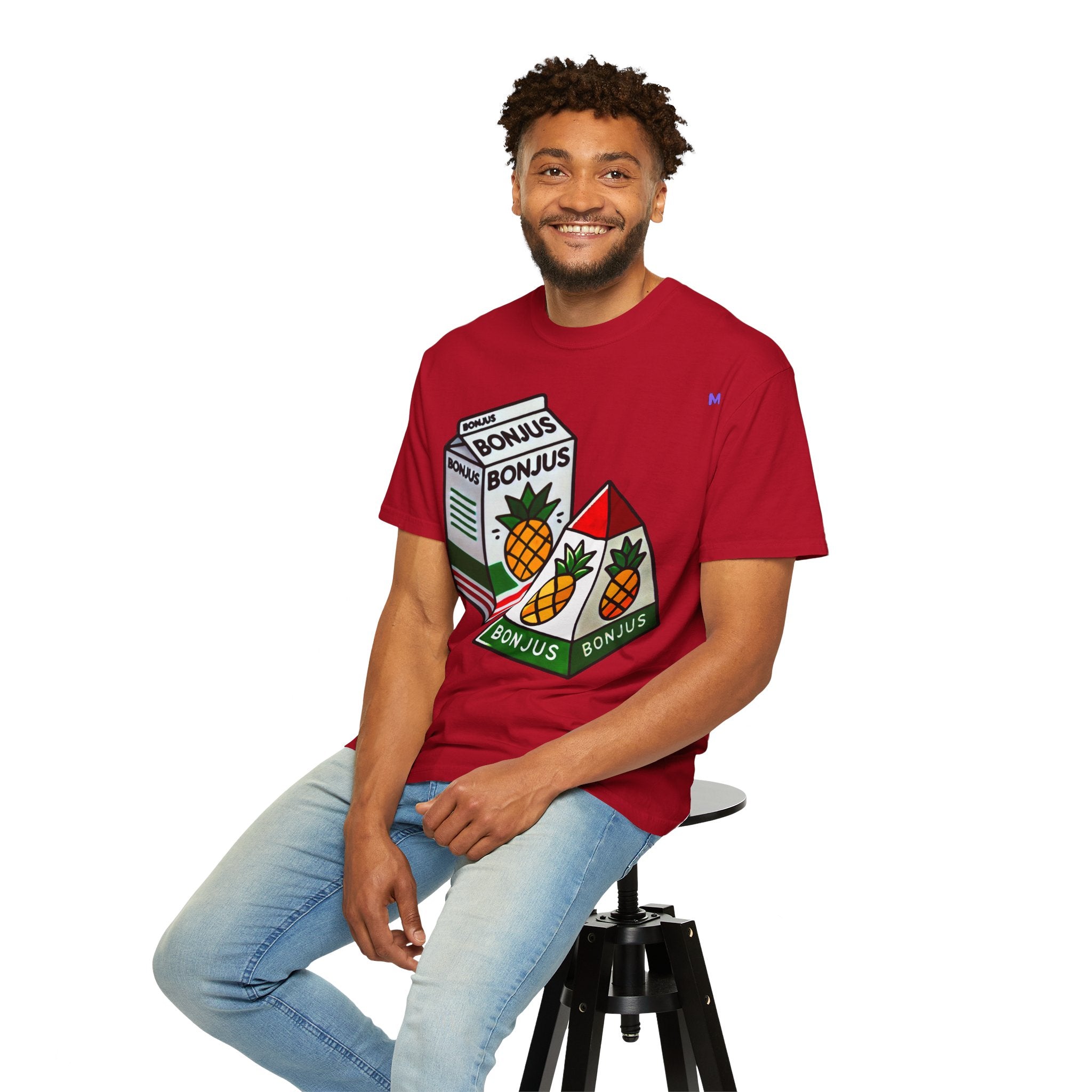 Bonjus Pineapple Juice Graphic Tee — Unisex T-Shirt (Red, Military Green, Charcoal, White | S–4XL)