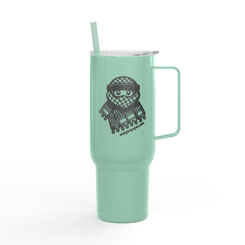Keffiyeh Buddy Travel Tumbler with Handle & Straw — Vacuum-Insulated, 40 oz
