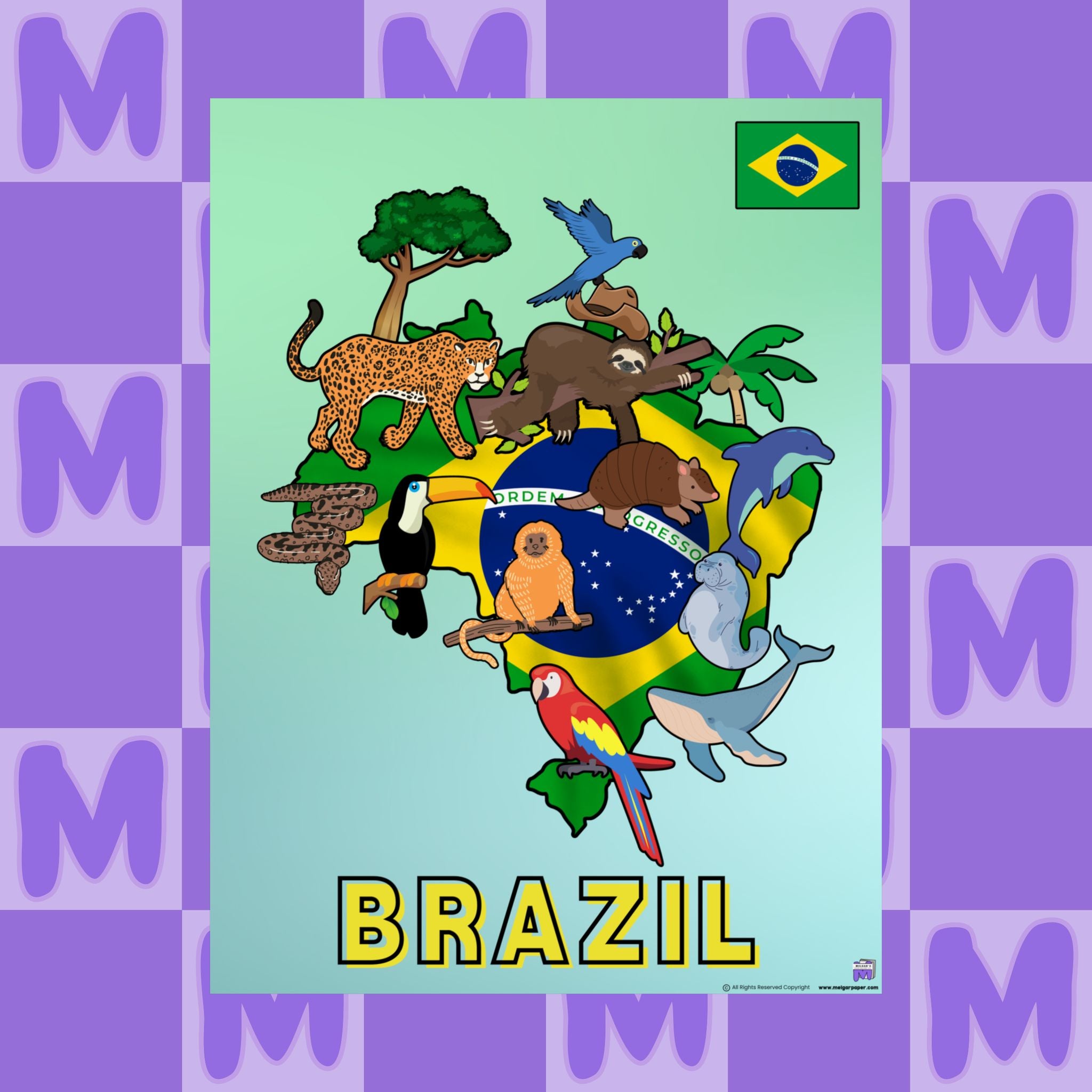 Brazilian Animals Poster – MELGARPAPER ∣ Geography and Culture Classroom Decor (Sizes 12×16 / 18×24)