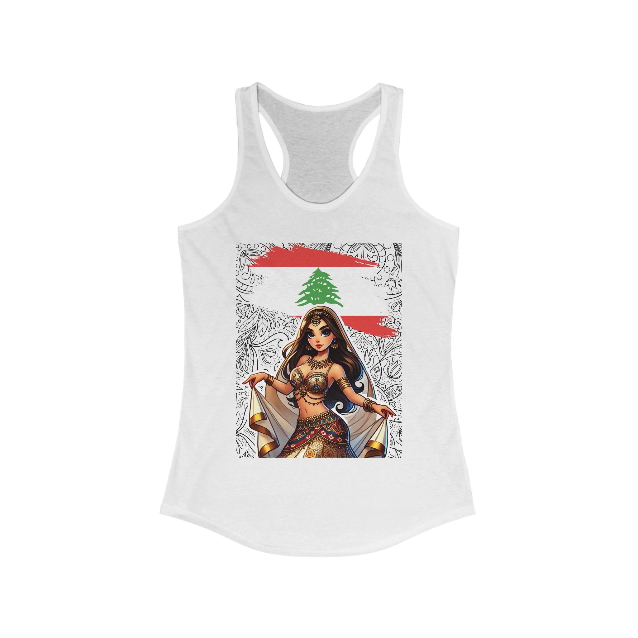 Lebanese Pride Racerback Tank — “Cedar Goddess” Graphic | Women’s Workout & Sleepwear Top